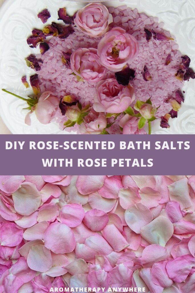 rose petals and pink bath salts