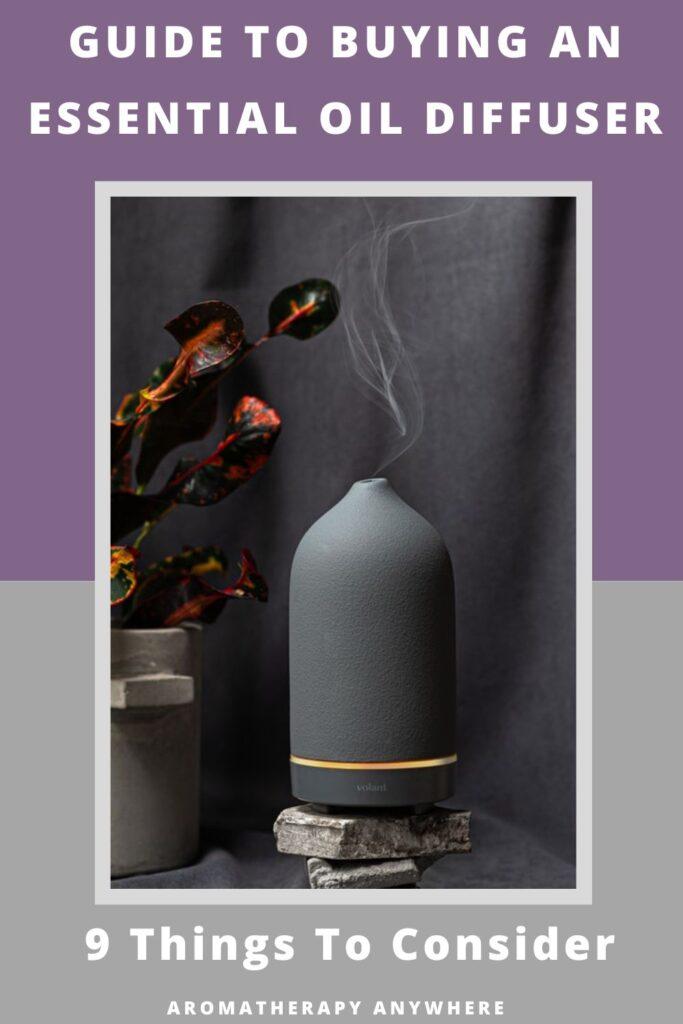grey stone diffuser with a colorful plant in the background