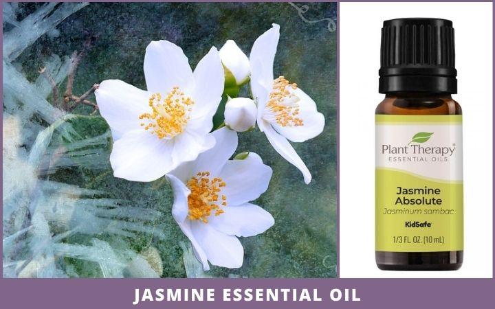 jasmine flowers + essential oil bottle