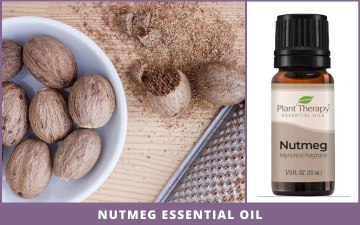 whole and grated nutmeg + essential oil bottle