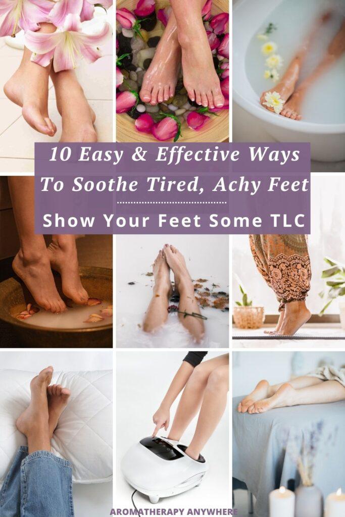 collage of women using different methods to soothe tired, achy feet