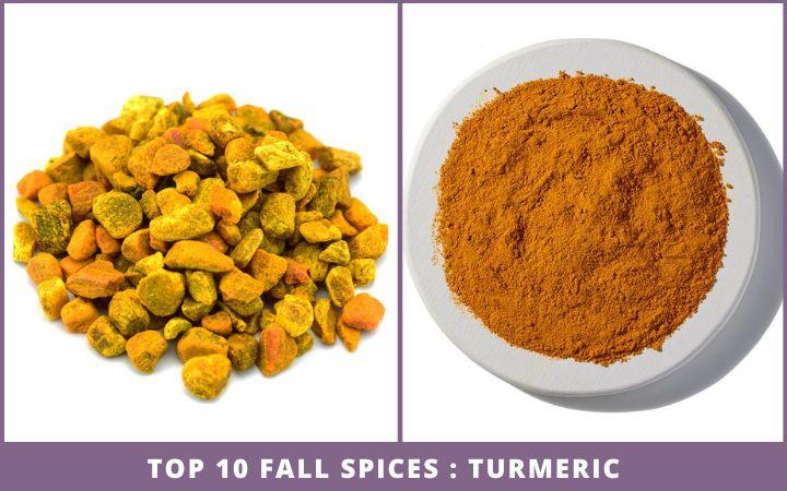 whole and powdered turmeric - top 10 fall spices for health and flavor