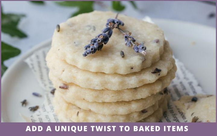 stack of cookies sprinkled with dried lavender flowers