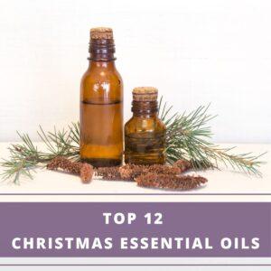 2 bottles of Christmas essential oils with pine needles