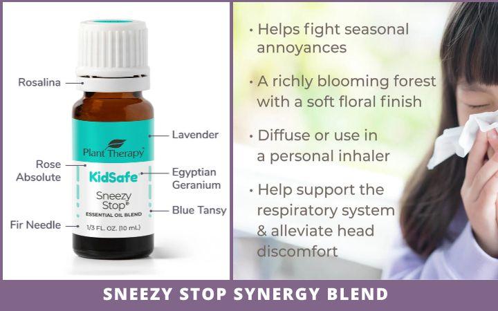 bottle of sneezy stop synergy blend for allergies