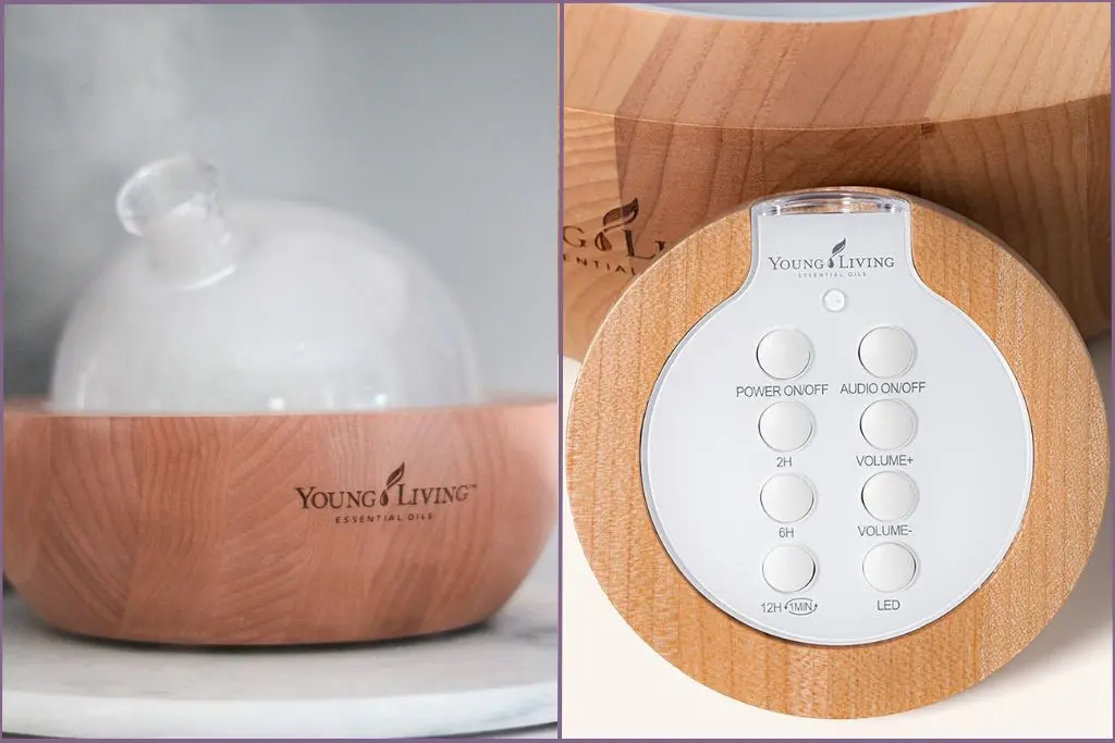 Young Living essential oil diffuser made with glass and wood with remote