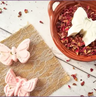 homemade shea butter soap in butterfly shapes