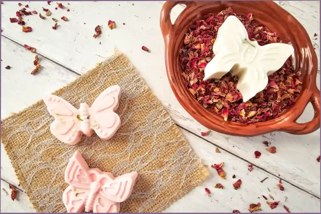 homemade shea butter soap in butterfly shapes