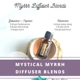 myrrh essential oil bottle in a white container - myrrh diffuser blends