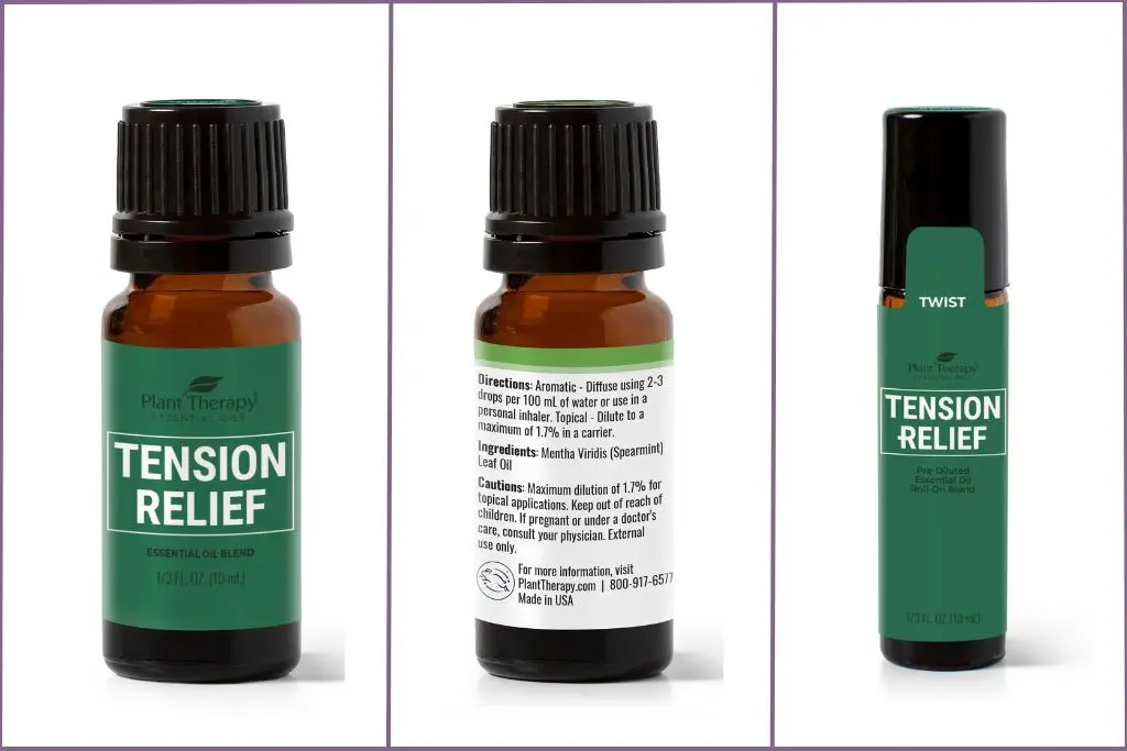 Plant Therapy tension relief synergy blend bottle and rollon