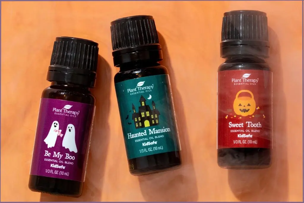 3 bottles of Plant Therapy Halloween essential oils and blends