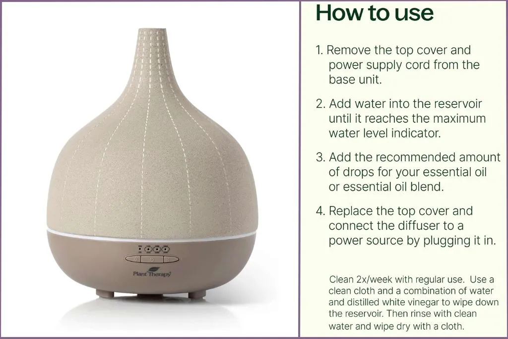 essential oil diffuser with instructions on how to use