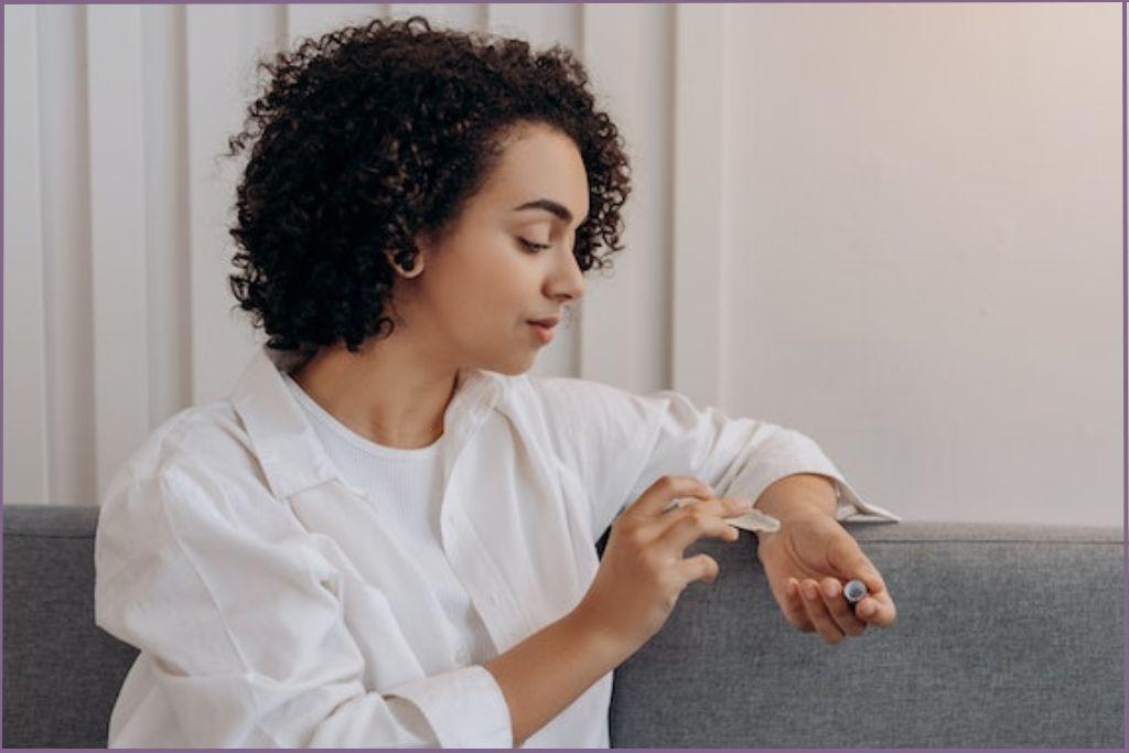 lady applying roll-on to her wrist