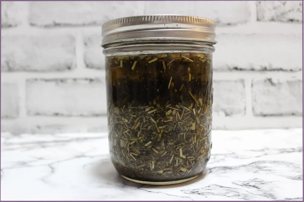 jar with yarrow steeping in carrier oil - how to make yarrow infused oil