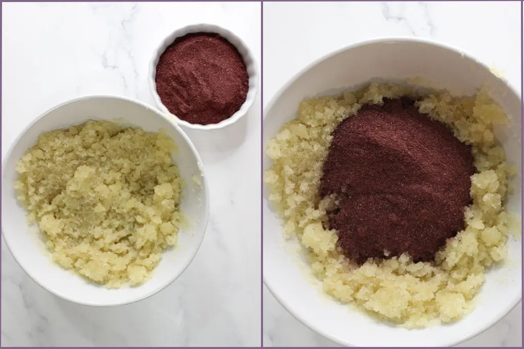 bowl with hibiscus powder and sugar