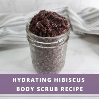 glass jar with homemade hibiscus sugar scrub