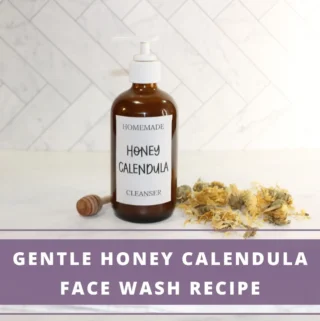 glass pump bottle with homemade honey calendula face wash