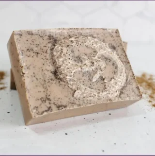 bar of homemade cinnamon loofah soap