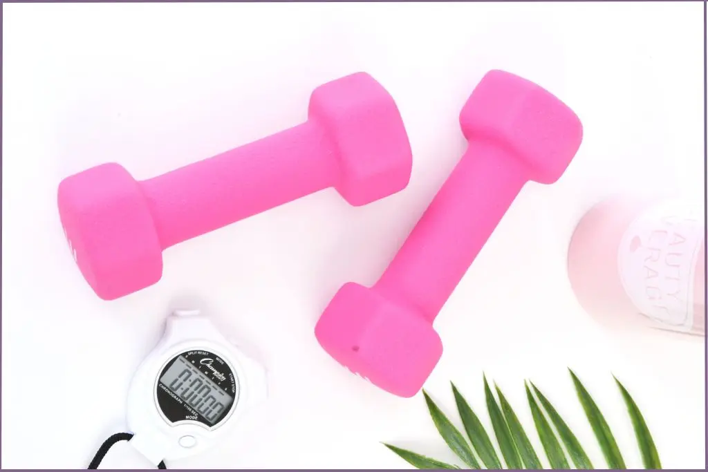 pair of pink dumbbells