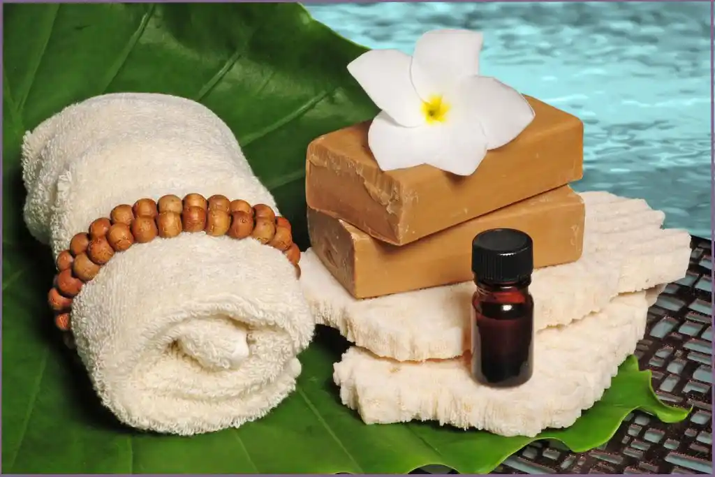 essential oil bottle in spa setting