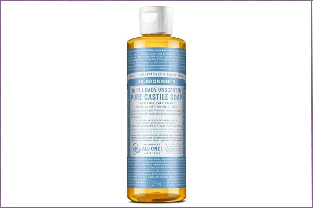 Bottle of unscented liquid castile soap