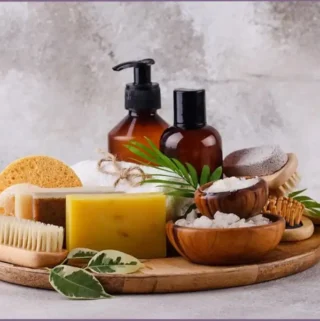Assorted DIY products made with summer essential oils for selfcare