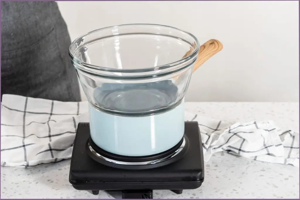 double boiler used for hot infusion method of making infused oil