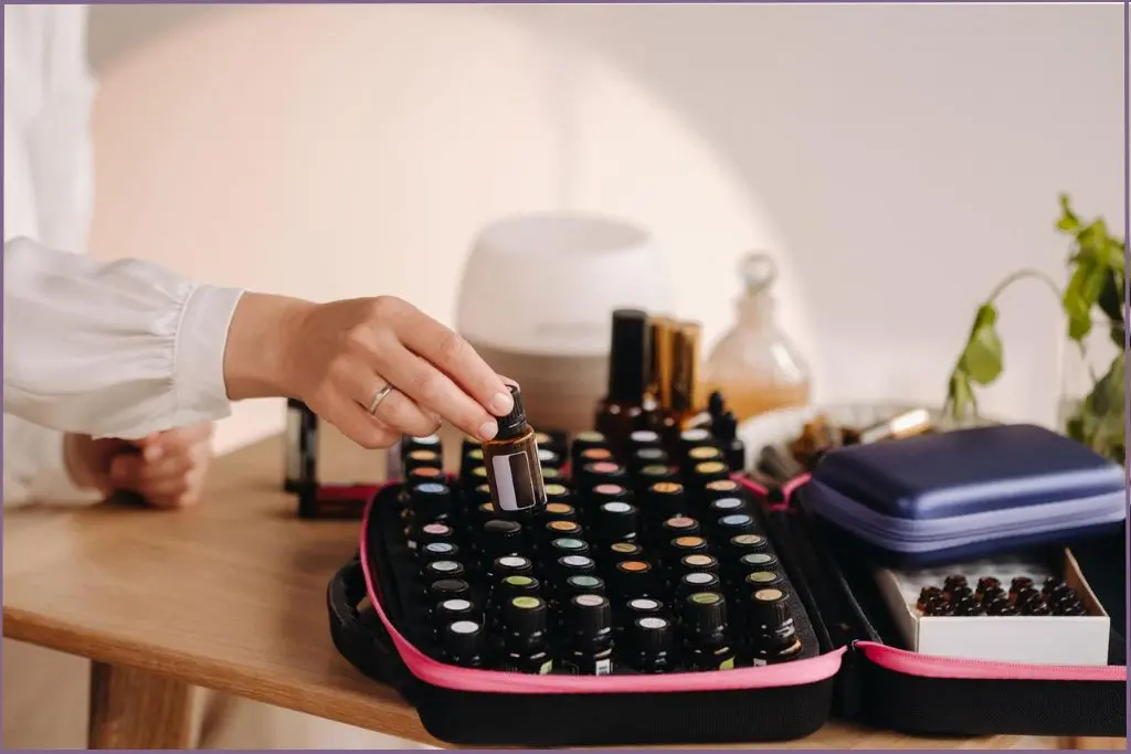 Assorted essential oil bottles in a case - how to use essential oils for aromatherapy