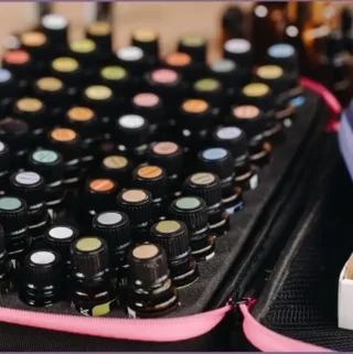 Essential oil with storage box to display list of essential oils and uses