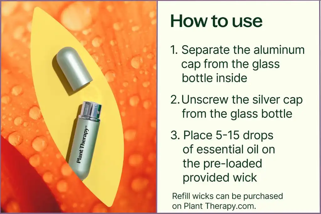 Plant Therapy aromatherapy inhaler with instructions on how to use