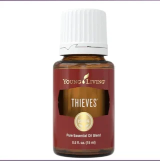 Bottle of Young Living Thieves essential oil