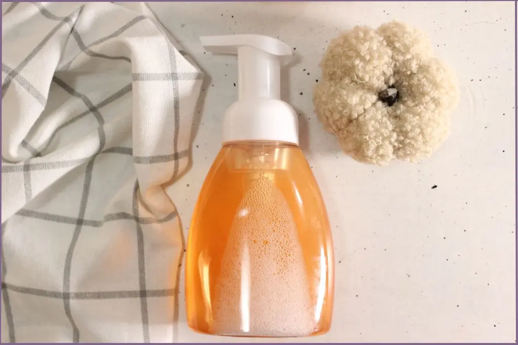 Pump bottle filled with fall scented foaming hand soap