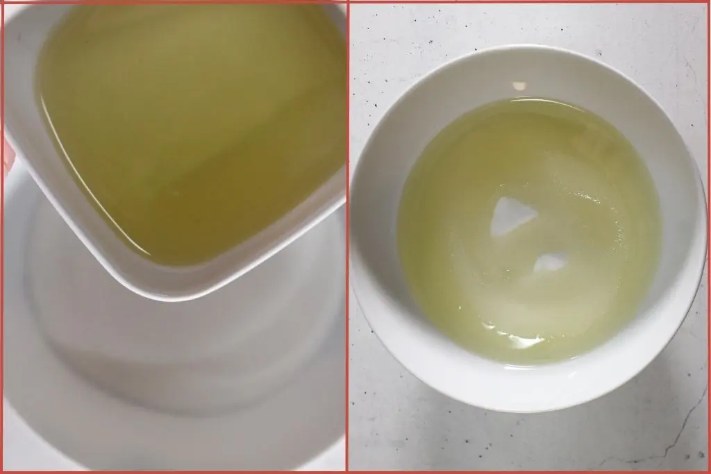 Pouring essential oil + carrier oil mix into bowl of sugar to make candy cane sugar scrub