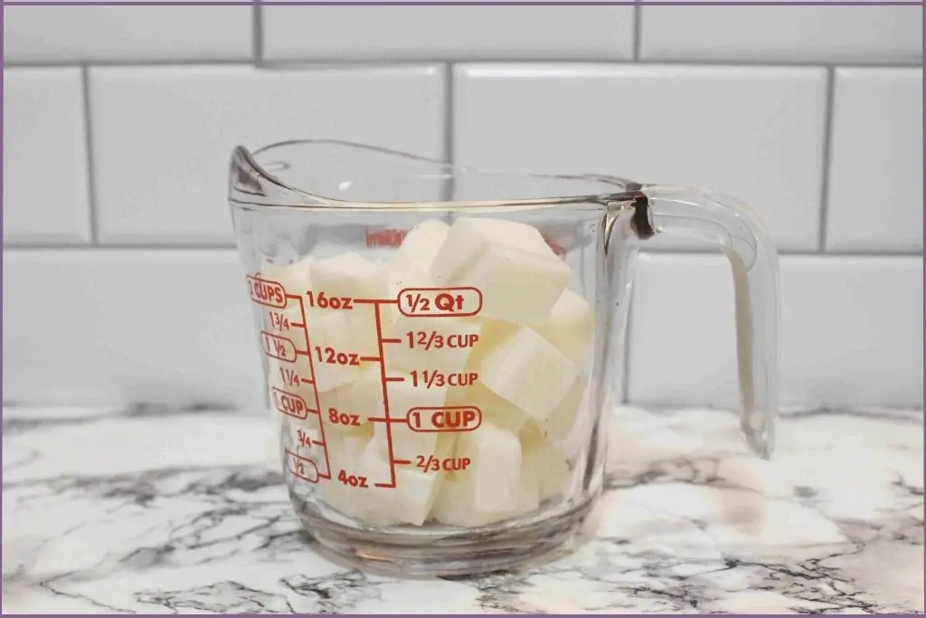 Soap base cut into small cubes and put in a glass measuring jar