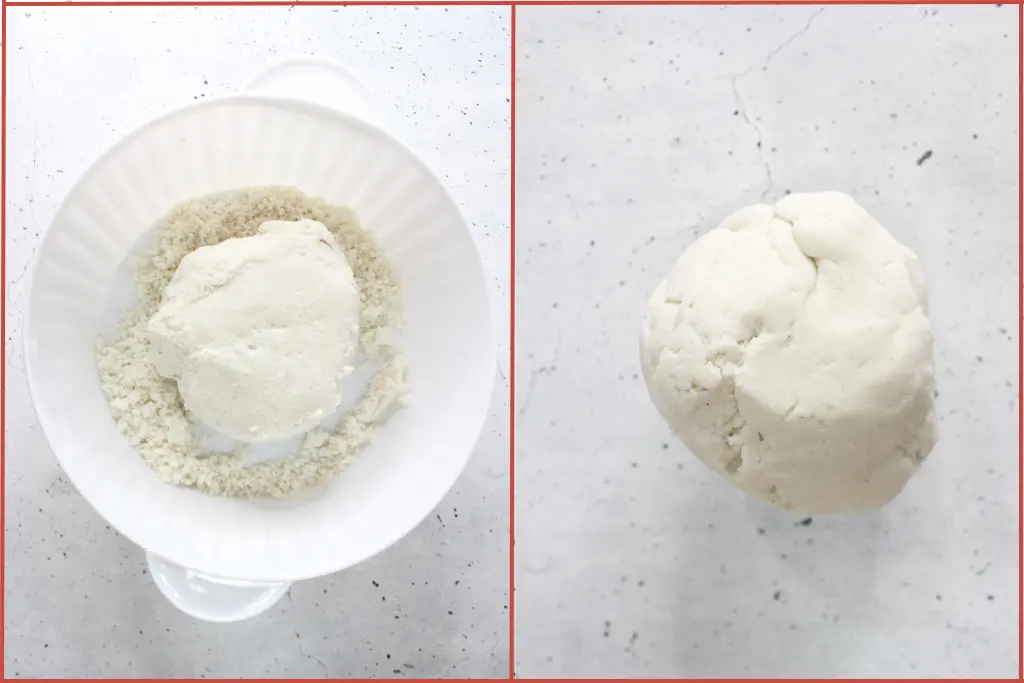Before and after kneading flour, salt and water into a soft pliable ball